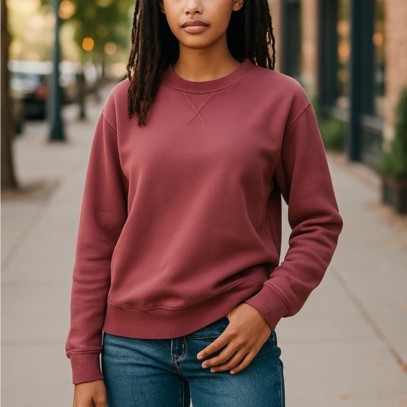 PACT 100% Organic Sustainable Cotton Maroon Crew Neck Sweatshirt Sz S - Picture 1 of 7